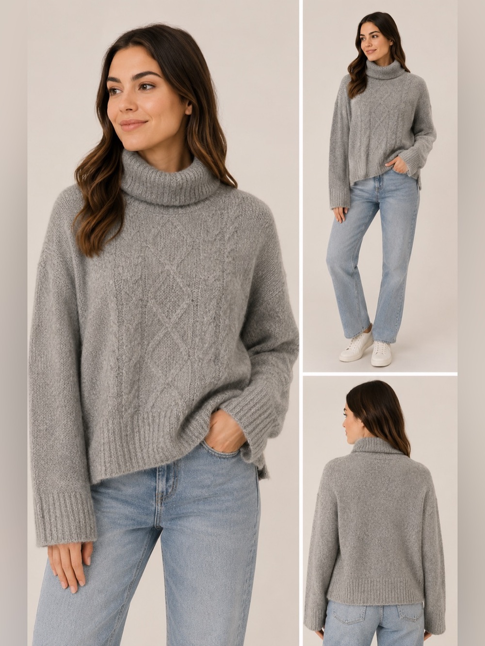 GAP Alpaca Wool Blend Cable Knit Turtleneck Sweater Gray Oversized Chunky small